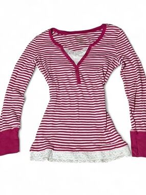 Vintage No Boundaries Y2K Striped Lace Trim Henley